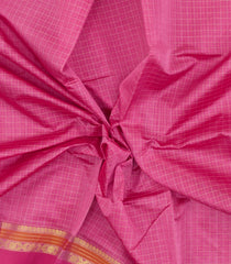 BubbleGum Pink Handloom Silk Cotton Saree With Checks-SC4576