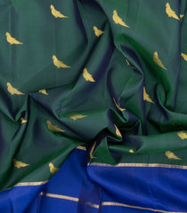 Bottle Green Handloom Kanchipuram Silk Saree With Bird Buttas-KA16352