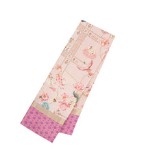 Light Peach Handloom Silk Saree With Printed Floral Motifs-PS0763