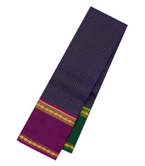 Navy Blue Handloom Kanchipuram Silk Saree With Ganga Jamuna Border-KA15233