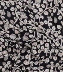 Black Printed Kalamkari Cotton Saree With Zari Border-KAL1204