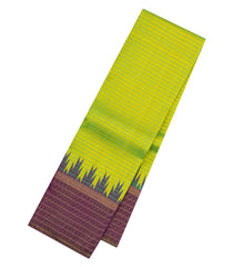 Neon Green Handloom Korvai Kanchipuram Silk Saree With Stripes-KA15332