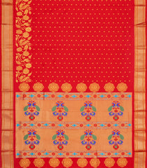 Red Handloom Paithani Silk Saree With Floral Zari Motifs & Meena Pallu-PA1107