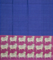 Blue Printed Synthetic Tussar Silk Saree With Zari Checks & Contrast Pallu-SY0374