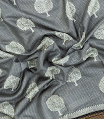Grey Printed Synthetic Dola Saree With Zari Stripes & Border-BL5393