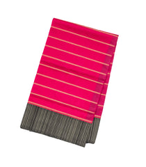 Hot Pink Handloom Soft Silk Saree With Stripes & Contrast Border