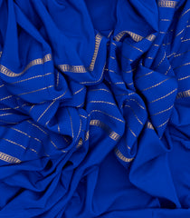 Blue Woven Mysore Crepe Pure Zari Silk Saree With Zari Stripes-MS3146