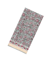 Grey Printed Chanderi Cotton Saree With Zari Border-CC1495
