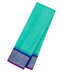 Turquoise Handloom Gadwal Cotton Saree With Checks & Contrast Temple Border-GA0312