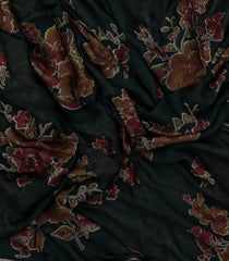 Bottle Green Printed Synthetics Brasso Saree With Floral Motifs-BL5311