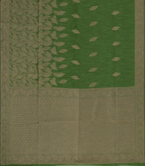 Green Woven Art Linen Saree With Leafy Motifs-BL5640