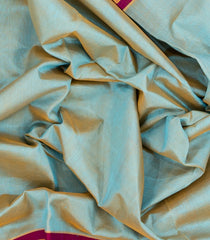 Turquoise Handloom 9 Yards Korvai Silk Cotton Saree With Contrast Border-SC3744