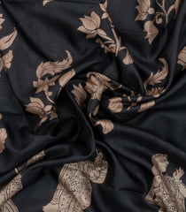 Black Printed Synthetic Tussar Silk Saree With Contrast Border-SY0106