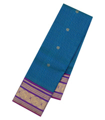 Blue Handloom Kanchipuram Silk Saree With Zari Checks & Buttas-KA16895
