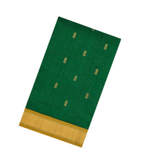 Green Handloom Silk Cotton Saree With Buttas & Contrast Border-SC4497