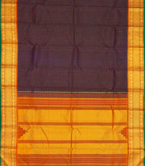 Black Handloom Kanchipuram Silk Saree With Checks & Contrast Border-KA13138