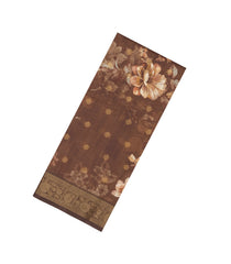 Dark Beige Printed Synthetic Dola Silk Saree With Zari Buttas & Border-SY0248