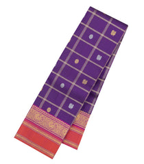 Violet Handloom Korvai Kanchipuram Silk Saree With Meena Zari Checks & Buttas-KA16691