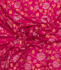 Hot Pink Handloom Uppada Silk Saree With Floral Vine Zari Motifs-UP0359