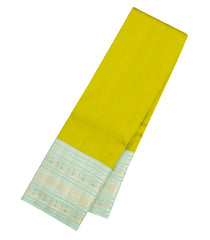 Lime Green Handloom Korvai Kanchipuram Silk Saree With Floral Stripes-KA16595