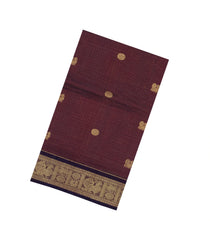 Dark Maroon Handloom Silk Cotton Saree With Checks & Buttas-SC4241