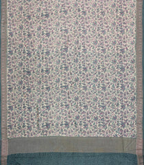 Cream Printed Chanderi Cotton Saree With Zari Border-CC1522