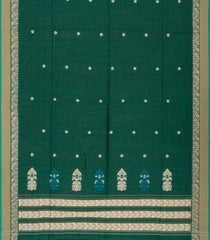 Dark Green Handloom Bengal Cotton Saree With Floral Buttas-BG1208
