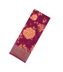 Crimson Printed Chanderi Cotton Saree With Zari Border-CC1694