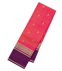 Peach Woven Pure Silk Saree With Zari Buttas & Contrast Border-EC2624