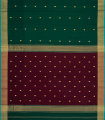 Dark Green Handloom Maheswari Silk Cotton Saree With Buttas & Zari Border-SC4877