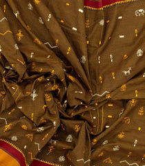 Dark Olive Woven Poly Cotton Saree With Checks & Kasuti Embroidery Motifs-PY1270