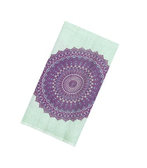 Mint Green Printed Synthetic Linen Saree With Lilac Floral Motifs-SY0162