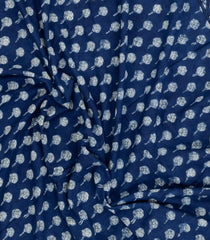 Indigo Printed Jaipur Cotton Saree With Floral Motifs-JC1683