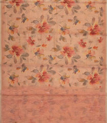 Peach Woven Synthetic Cotton Saree With Printed Floral Motifs-BL4730