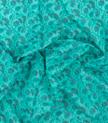 Turuqoise Printed Blended Cotton Saree With Floral Vine Motifs-BL6237