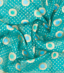 Turquoise Woven Pure Organza Silk Saree With Floral Zari Buttas-KS1093