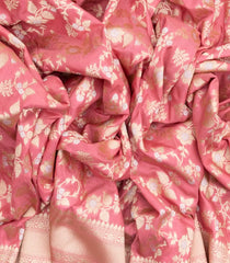 Peach Handloom Banarasi Silk Saree With Floral Motifs-BE1432