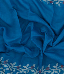Blue Printed Synthetics Linen Saree With Floral Motifs-BL5232