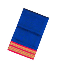 Blue Handloom 9 Yards Korvai Silk Cotton Saree With Contrast Border-SC3754