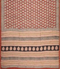 Rust Printed Chanderi Cotton Saree With Floral Motifs-CC1769