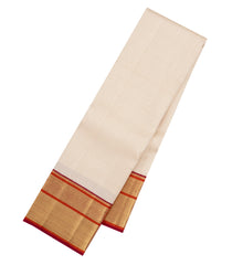 Cream Handloom Korvai Kanchipuram Silk Saree With Zari Stripes-KA16587