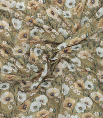 Beige Printed Synthetic Linen Saree With Floral Motifs-SY0188