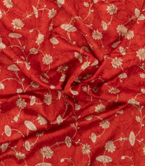 Red Printed Chanderi Cotton Saree With Floral Motifs-CC1722