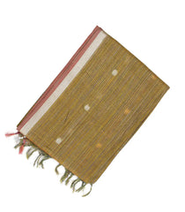 Mustard Woven Linen Saree With Multi Stripes & Buttas