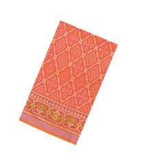 Peach Handloom Pure Silk Saree With Hand Embroidery & Ikat Border-EN2120