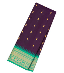 Dark Burgundy Handloom Gadwal Silk Saree With Buttas & Contrast Border-GA0434