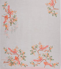 Off White Printed Synthetic Linen Saree With Bird Motifs-SY0171