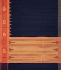 Midnight Blue Woven Tussar Silk Saree With Contrast Temple Border-TU3252