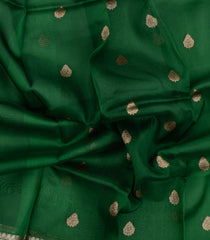 Dark Green Woven Pure Organza Silk Saree With Zari Buttas-KS1083
