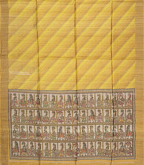 Yellow Printed Tussar Silk Saree With Buttas & Printed Pallu-TU3659